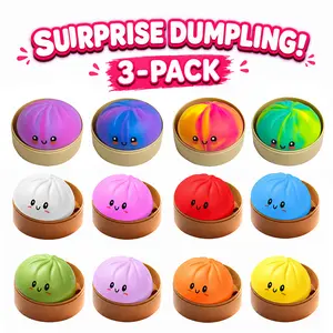 Trending 3-PCS Bundle Random Surprise Dumpling Squishy Toys - Giant Glitter Sensory Fidget with Steamer, Gradient & Solid Aesthetic Squeeze Ball, Professional Stress Relief for Home & Office