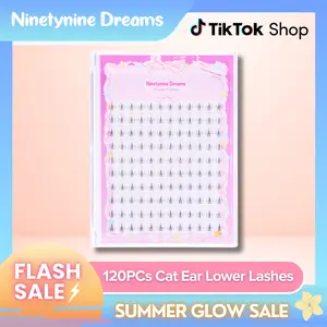 Ninetynine Dreams 120PCs Cat Ear Lower Lashes | C Curl Ultra-Thin Band Lightweight 6–7mm Soft Comfortable Spiky Anime Douyin Style Bottom Lashes — Beginner Friendly Makeup Essential DIY Bottom False Eyelashes