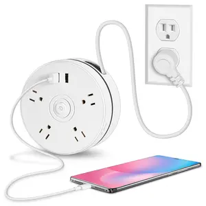 Concealable wire sockets, can be hung or placed on a table, with 4 sockets and 2 USB sockets, suitable for the United States, Canada, and Mexico regions, Multifunctional Power Strip, CyberMonday,Christmas Gifts