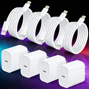 4-Pack 20W TypeC-PD Fast Charger Blocks with 10-Foot USB-C to Lightning Cables, Compatible with 14/13/12/11/XS/XR/X/8  - White