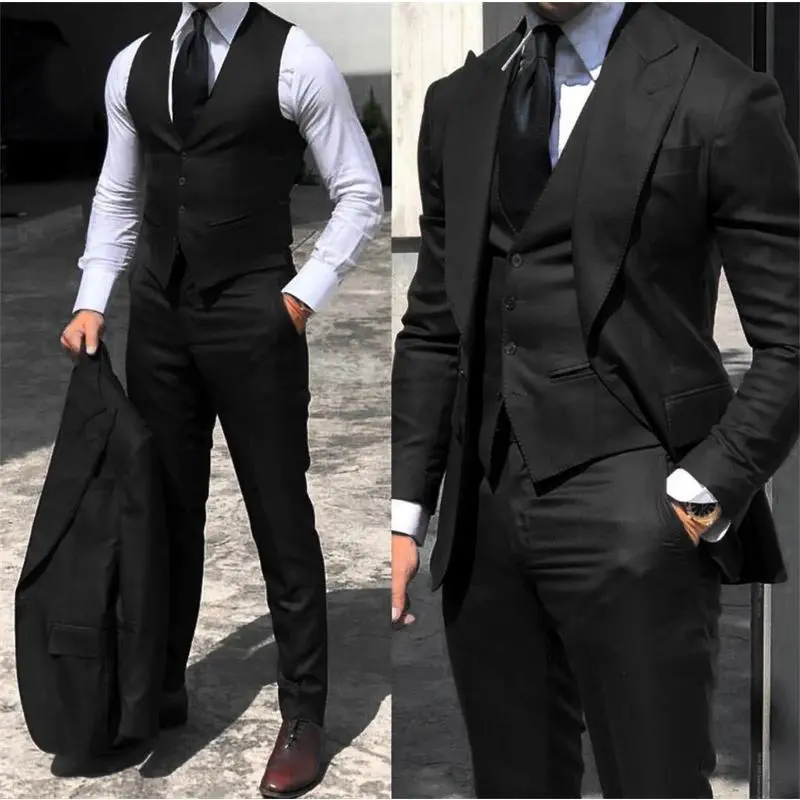 Men's 3-Piece Slim Fit Formal Wear Menswear, Elegant Long Sleeve Wedding Tuxedo Set (Jacket + Vest + Pants) for Groomsmen, Formal Business Occasions, Three Pieces