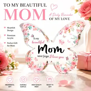 Butterfly-Shaped Acrylic Plaque Keepsake, 5x3.8x0.5 in UV Print Decorative Plaque, Acrylic Desktop Decoration, Mother's Day Gift for Mom from Daughter Son, Home Supplies Sign