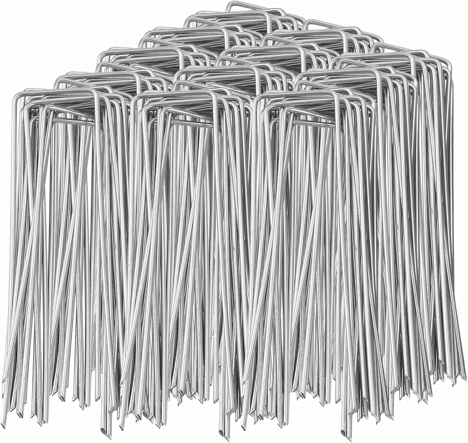 100 Pack Garden Landscape Staples, 6 Inch 11 Gauge Galvanized Garden Stakes Ground U Shaped Landscape Pins to Secure Lawn Fabrics Weed Barrier Covers Ground Cover and Landscaping, Garden Projects, Ground Anchoring