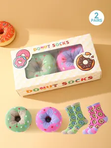 2 pairs of novel and interesting donut socks, whimsical food-themed creative packaging design, soft and comfortable/all-season socks, casual wear for outdoor/work/home and other occasions, ideal for birthdays/parties/Valentine's Day/Easter/Ramadan gifts
