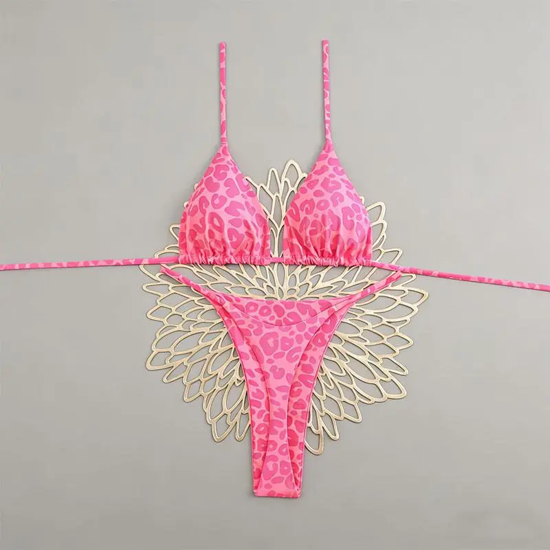 New Women's Bikini Split Print Swimwear Fashion G-string Beach Holiday Patterned Swimsuit Chic Swimsuit Set