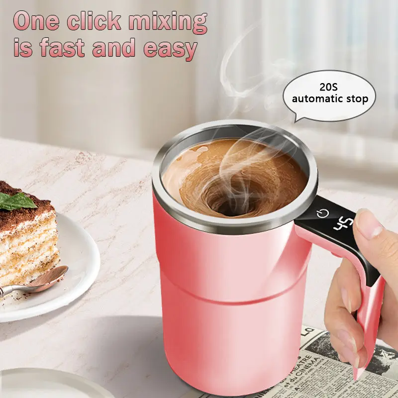 Rechargeable Electric Coffee Mug with Magnetic Rotating Stirrer - Stainless Steel Tumbler, Multi-purpose Drinkware, Ideal Gift for Office, Kitchen, Christmas Use