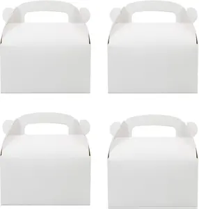 Mini Happy Meal Box 30-Pack White Party Favor Treat Boxes Goodie Gable Paper Gift Boxes with Handles Premium Quality Eco-Friendly Recycled Cardboard for Wedding Birthday Graduation Baby Shower