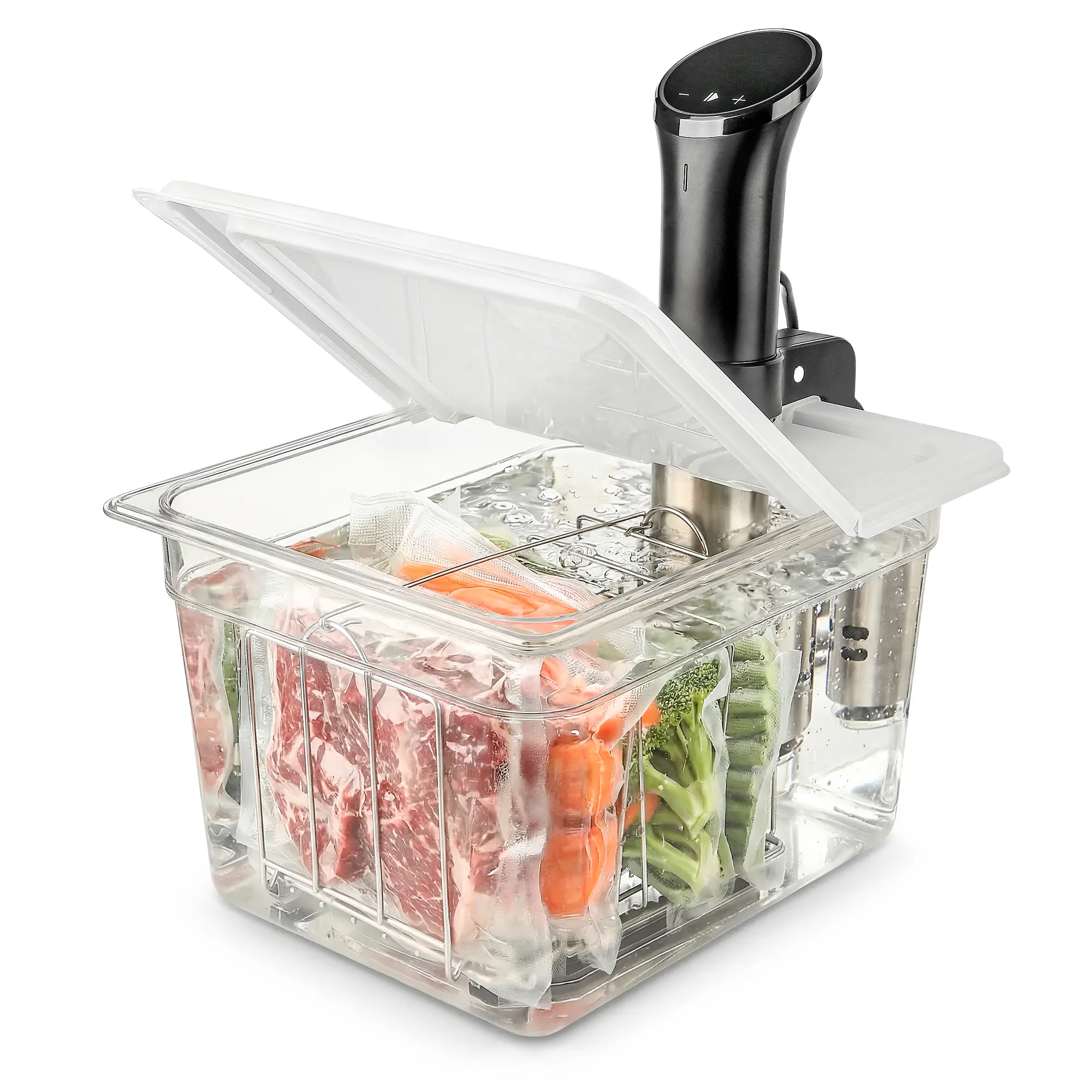 EVERIE 12 Qt Rectangular Sous Vide Container Set - Food Safe Stainless Steel Rack, Collapsible Hinge Lid, BPA-Free NSF-Approved Plastic, Removable Dividers, 3.43 lbs Kitchen Cookware, Compatible with Anova Nano AN500-US00, Instant Pot