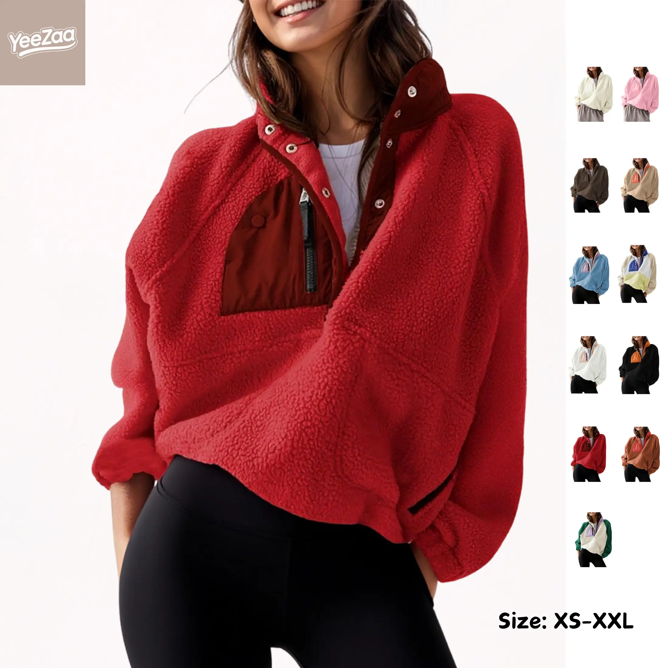 YeeZaa Fleece Pullover Jacket for Women Cropped Fall Winter Fuzzy Sherpa Jacket Sweatshirt Coat 2026 Fall Winter with Pockets Outerwear