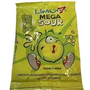 Limon 7 Mega Pegs Sour Flavor Hard Candy - Filled with Lemon Powder, Sour Gummies, Bulk Candy Snacking Treat