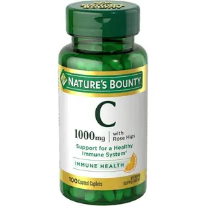 Nature’s Bounty Vitamin C + Rose HIPS, Immune Support, 1000mg Vitamin C, Coated Caplets, 1 Serving per Day, Vegetarian Caplets, 100 Ct