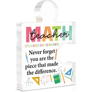 Math Teacher Gifts for Women Men - Thank You Gifts for Math Teacher Acrylic Puzzle Piece Plaque Keepsake Present for Birthday Thanksgiving Day Christmas Teacher's Day - Home School Office Desk Decor