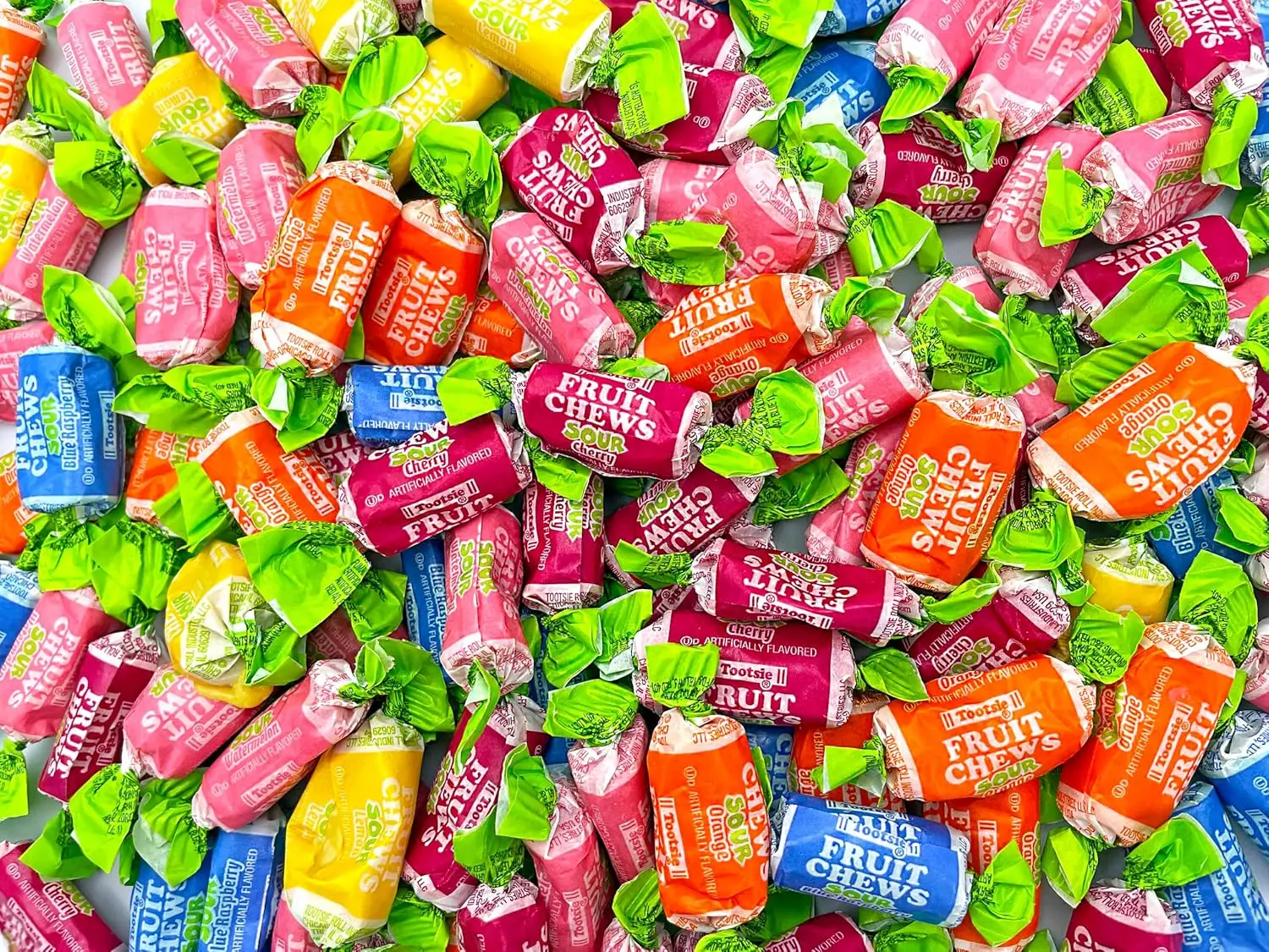 Tootsie Roll Fruit Chews - Sour Assorted Flavors, Flavored Sour Candy, Individually Wrapped, Gluten-Free, Peanut-Free, Non-GMO Candy Treats, Back To School