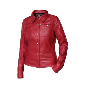 Women's Red Shirt Style Leather Jacket