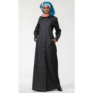 Front Open Button Down Denim Jilbab Abaya