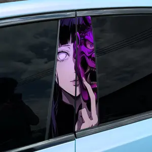 2 Pieces JDM Mask Girl Car Stickers, Car Decorative Sticker, Universal Car Sticker, Waterproof and Sunproof Vinyl Decals for Car Centre Pillar Decoration, Cover Scratches, for Halloween Gifts