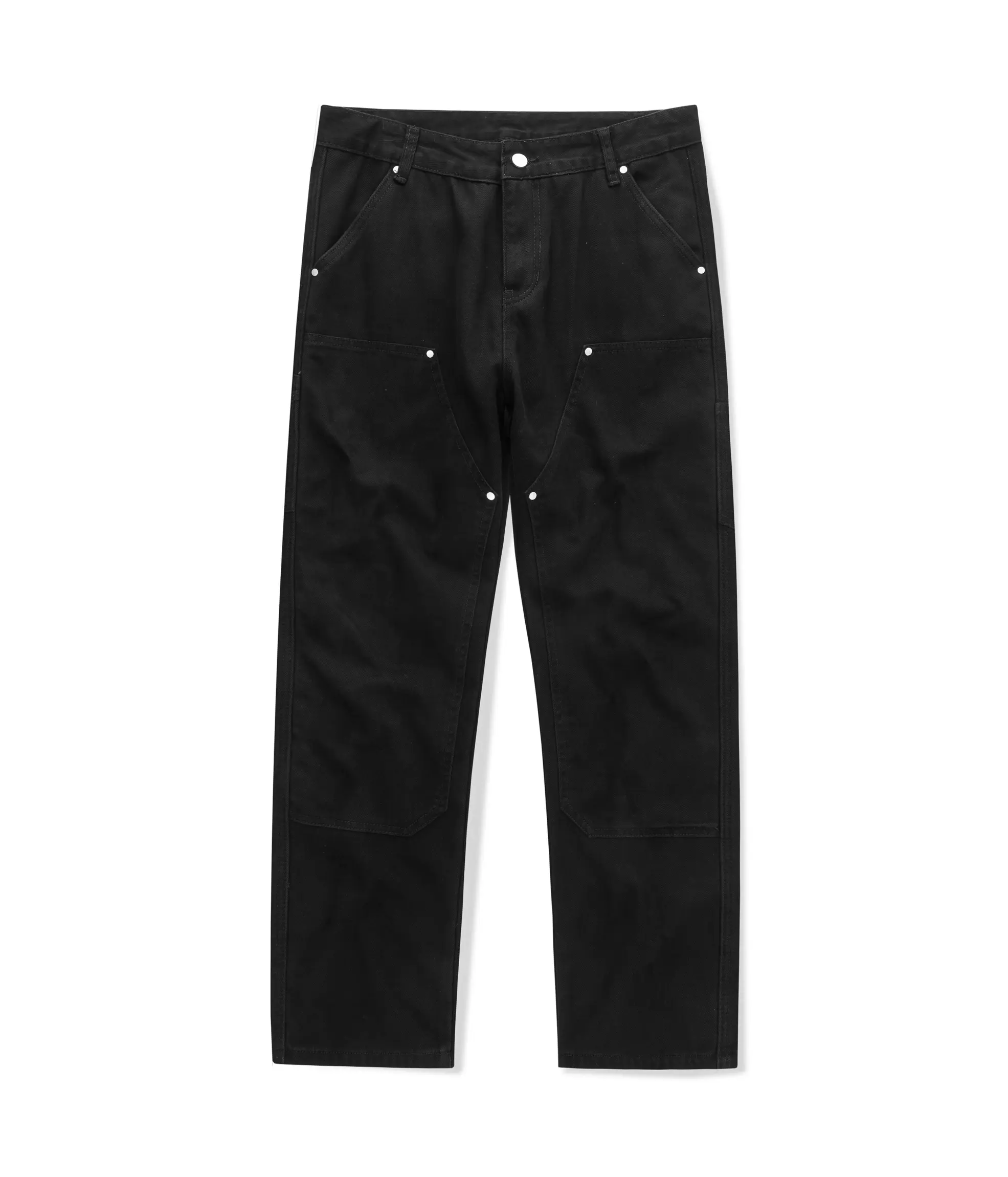 Men's Pure Cotton Carpenter Pants - Army Green/Black/Coffee Brown, High Waist, Straight Leg, Metal Rivet, Triangle Stitch, Side Utility Tab, Unisex 90s Retro Street Casual Twill Bottoms