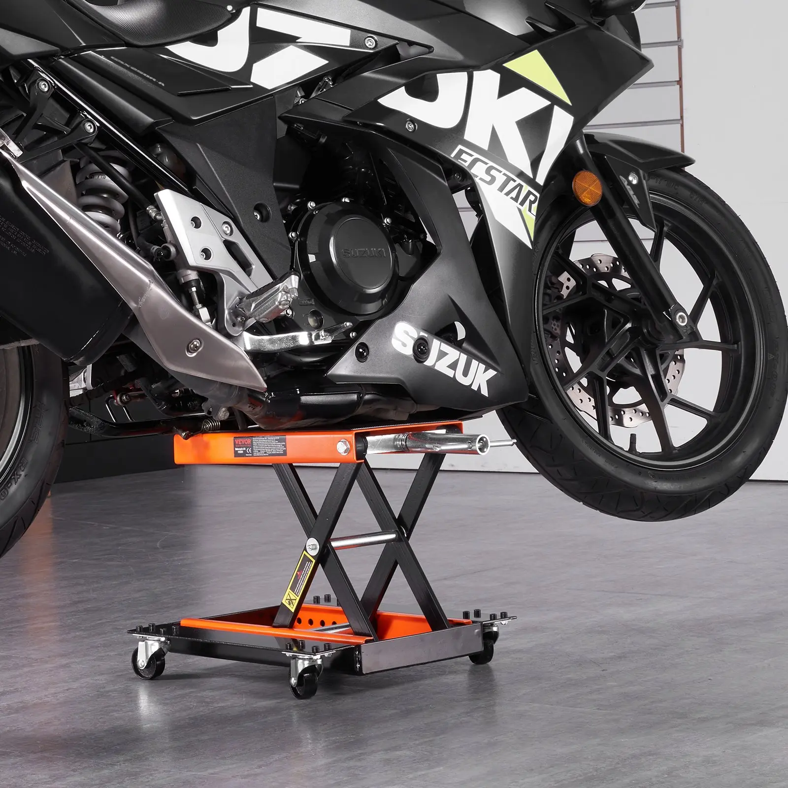 【Summerfinds】VEVOR Motorcycle Lift 1100 LBS Motorcycle Lift ATV Scissor Lift Jack with Dolly & Hand CrankCenter Hoist Crank Stand with Wide Deck & Tool Tray for Street BikesCruiser BikesTouring Motorcycles