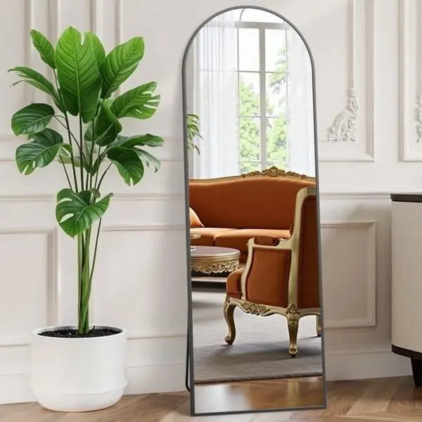 Arched Full Length Mirror 59"x16" Full Body Mirror Rectangle Free Standing Wall Mounted Leaning Hanging Floor Mirrors, Black