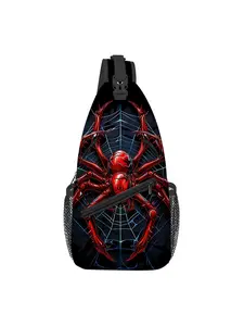 Red spider pattern full print breast bag Zipper Fanny Pack Waist Bag