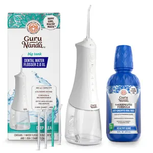GuruNanda Anti-Gingivitis Oral Rinse Mouthwash 16oz with Deep Clean Dental Water Flosser 2.0 XL