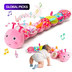 Baby Girls Musical Animal Stuffed Caterpillar Toy, Sensory Tummy Time Toy with Mirror, Crinkle, Rattle & Maracas, Ideal for Infants 0-12 Months, Newborn Baby Shower & Birthday Gift, Electronic Rattle #GLOBAL PICKS