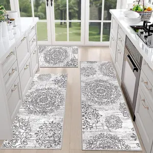 Farmhouse Kitchen  Sets of 3 Non Slip Washable Boho Kitchen  and Mats for Floor Kitchen Runner Rug Floor Carpet for Kitchen, Laundry, Hallways