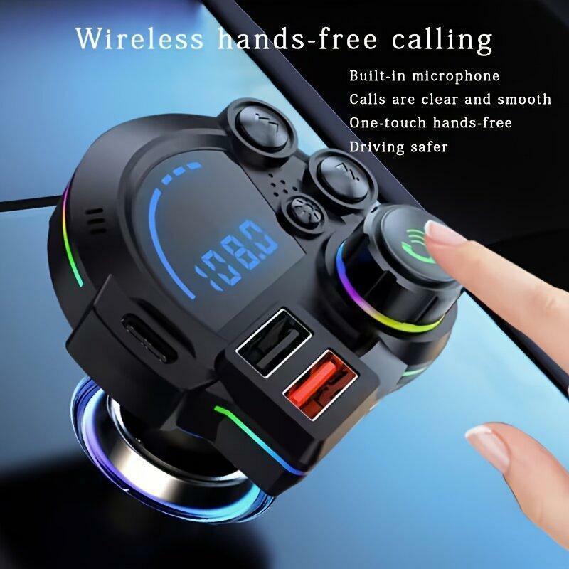 PD 20W USB-C Car Charger & Bluetooth 5.3 FM Transmitter, Wireless MP3 Player, Dual USB Charging Ports, HiFi Lossless Music, Hands-Free Calling, RGB LED Display, TF Card Support, Car Accessories