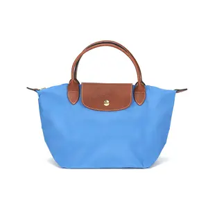 Longchamp Le Pliage 23 Small Nylon Tote Bag with Embossed Logo and Zipper Closure in Blue for Women