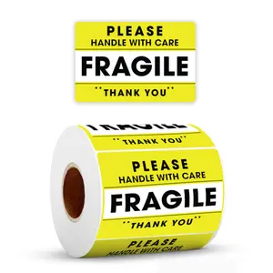 StickerJet Fragile Handle with Care Stickers Roll, 500 Labels, Bright Yellow Warning Labels, Strong Adhesive, Easy Peel & Stick, Durable Packaging Stickers