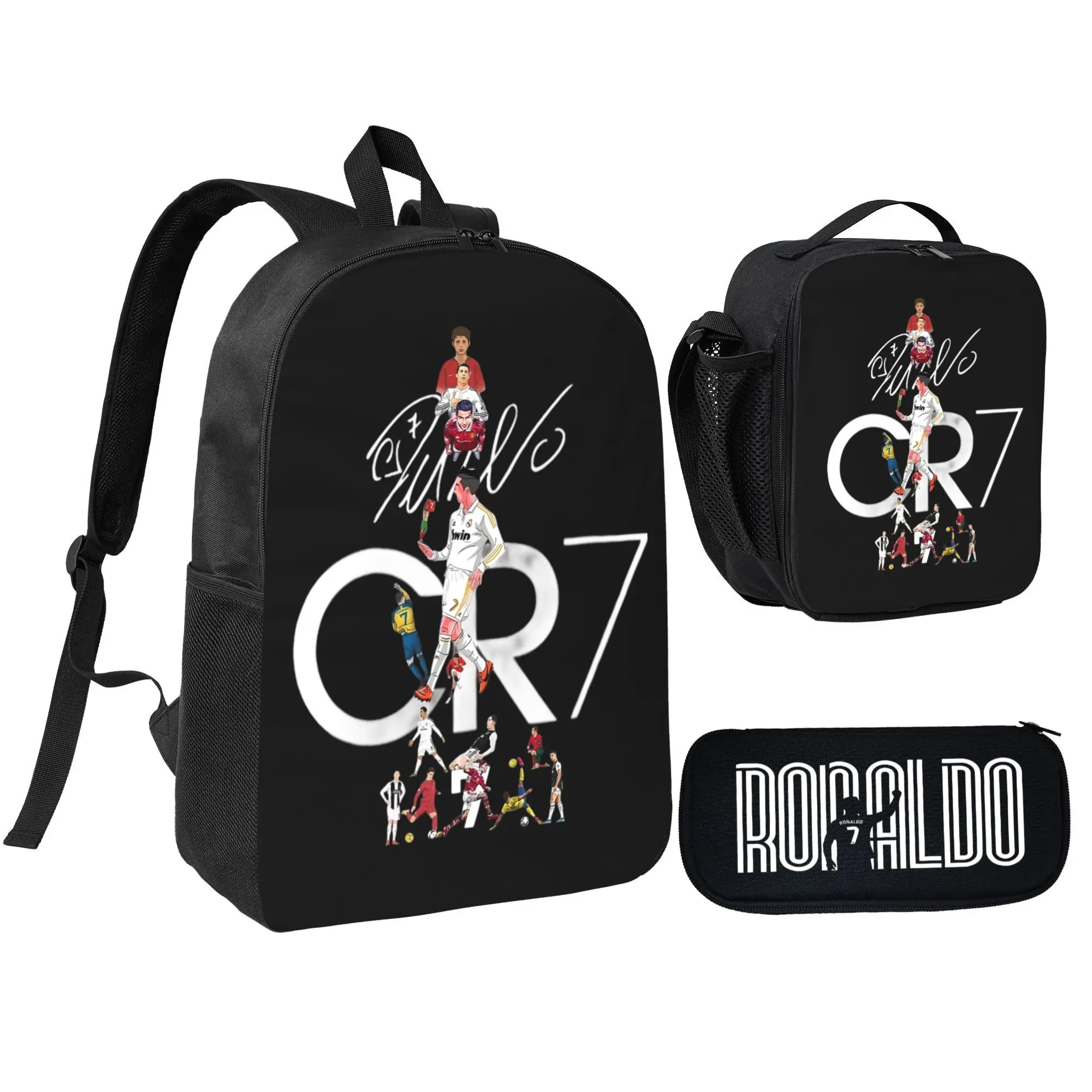 CR7 Soccer School Backpack Set for School Bag with Lunch Bag Pencil Case 3Pcs Set Idea for Student School CR7 Soccer School Backpack Set for School Bag with Lunch Bag Pencil Case 3Pcs Set Idea for Student School