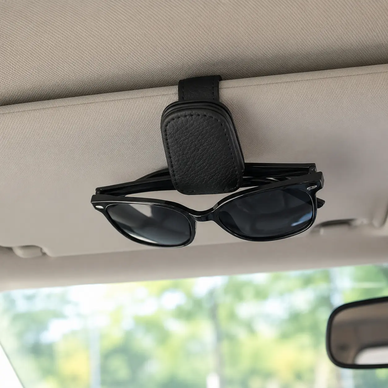 1 Pack of Sunglasses Holder - Magnetic Leather Car Visor Accessory, Leather Strap, Ticket & Card Clip Mount, Essential Organizing Auto Interior Stowing Accessory for All Vehicles, All Cars