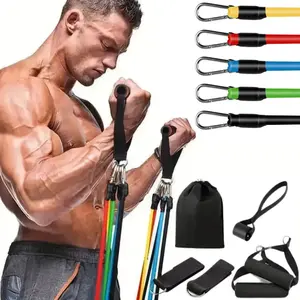 11pcs/set Resistance Bands Set, Exercise Bands With Door Anchor, Handles, Carry Bag, Legs & Ankle Straps - Suitable For Yoga, Pilates And Gym Exercise