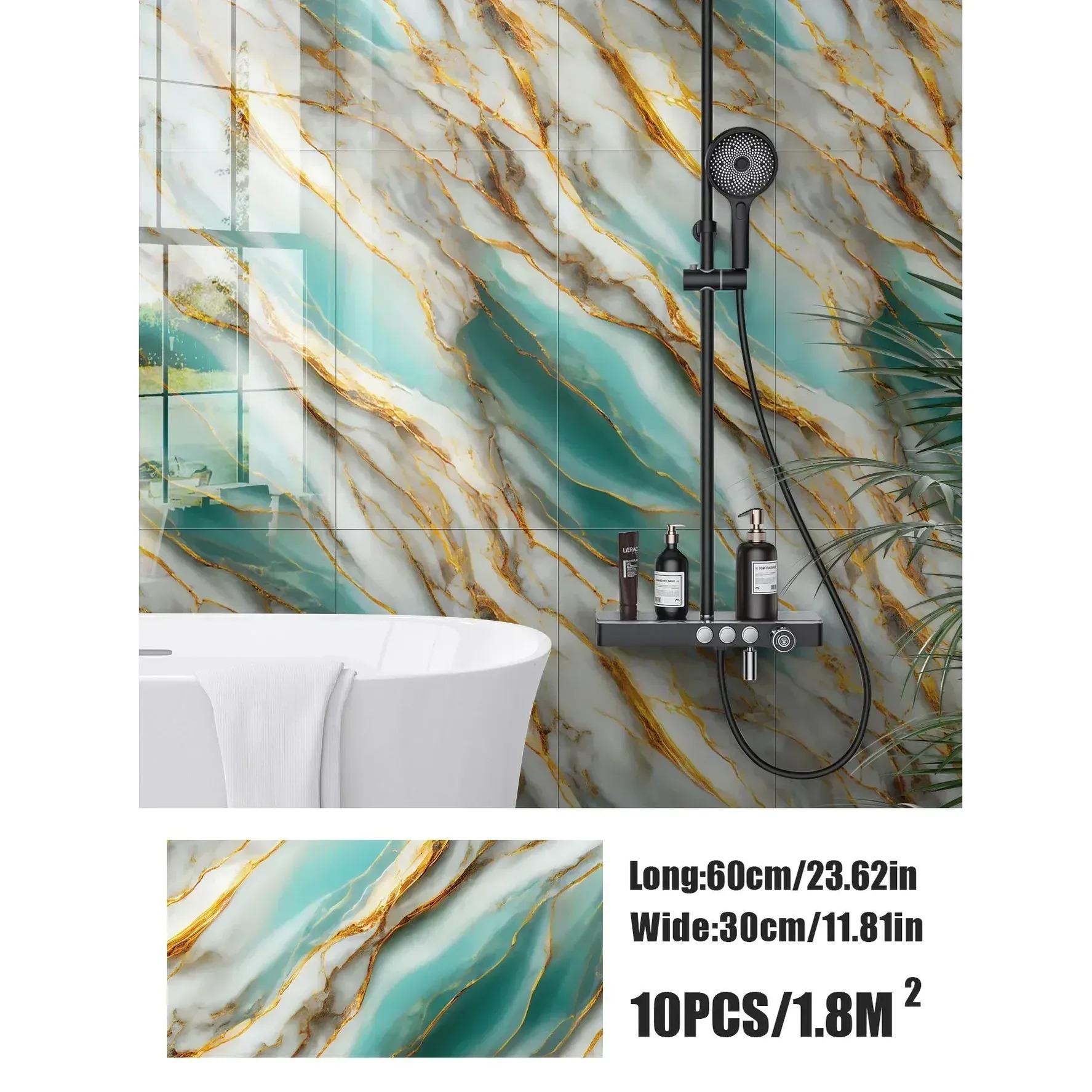 10-50PCS  Peel and Stick Marble Tile Stickers, Renter Friendly Self-Adhesive Wall Decals, Waterproof Decorative Tiles for Kitchen Backsplash Bathroom Home Decor