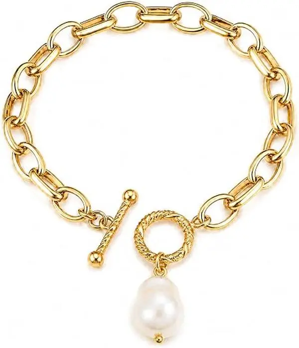 Heart Charm Bracelets for Women, 18K Gold/Silver Plated Cuban Link Chunky Bracelet with Pave Toggle Clasp, Non Tarnish Statement Jewelry