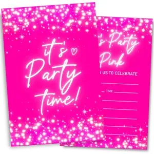 Glitter Pink Birthday Party Invitations, Party in Pink Invitations Card for Boys Girls (30 Cards & 30 Envelopes)
