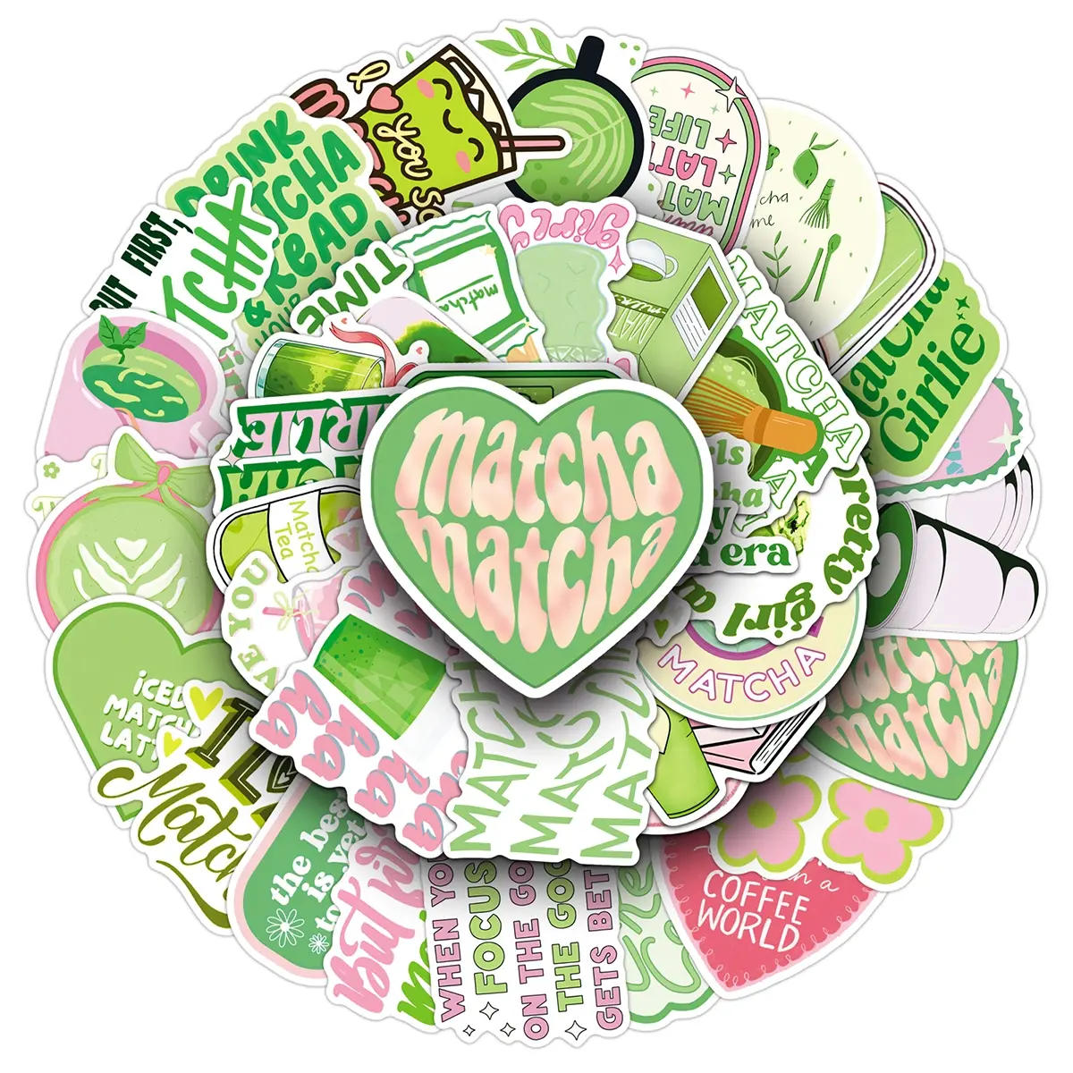 100 pcs two sets of repeated matcha aesthetic cartoon small fresh creative stickers diy phone case glass photo album stickers