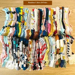 20 Pairs Random Cartoon Graffiti Pattern Versatile Comfortable Breathable Ankle Socks for Women Womenswear Bridal