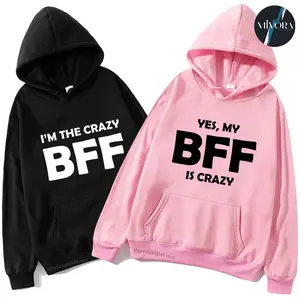 Crazy BFF Best Friends Couple Matching Hoodies Graphic Hoodie Casual  Fleece Fabric Pullover Hooded Sweatshirt for Women for Men, Perfect Gift