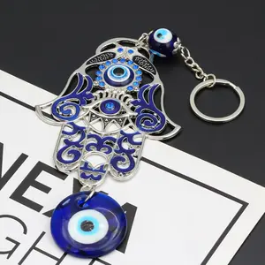 Lucky Blue Evil Eye Hand of Fatima Keychain Charm, Sports & Outdoor Accessory Keychains
