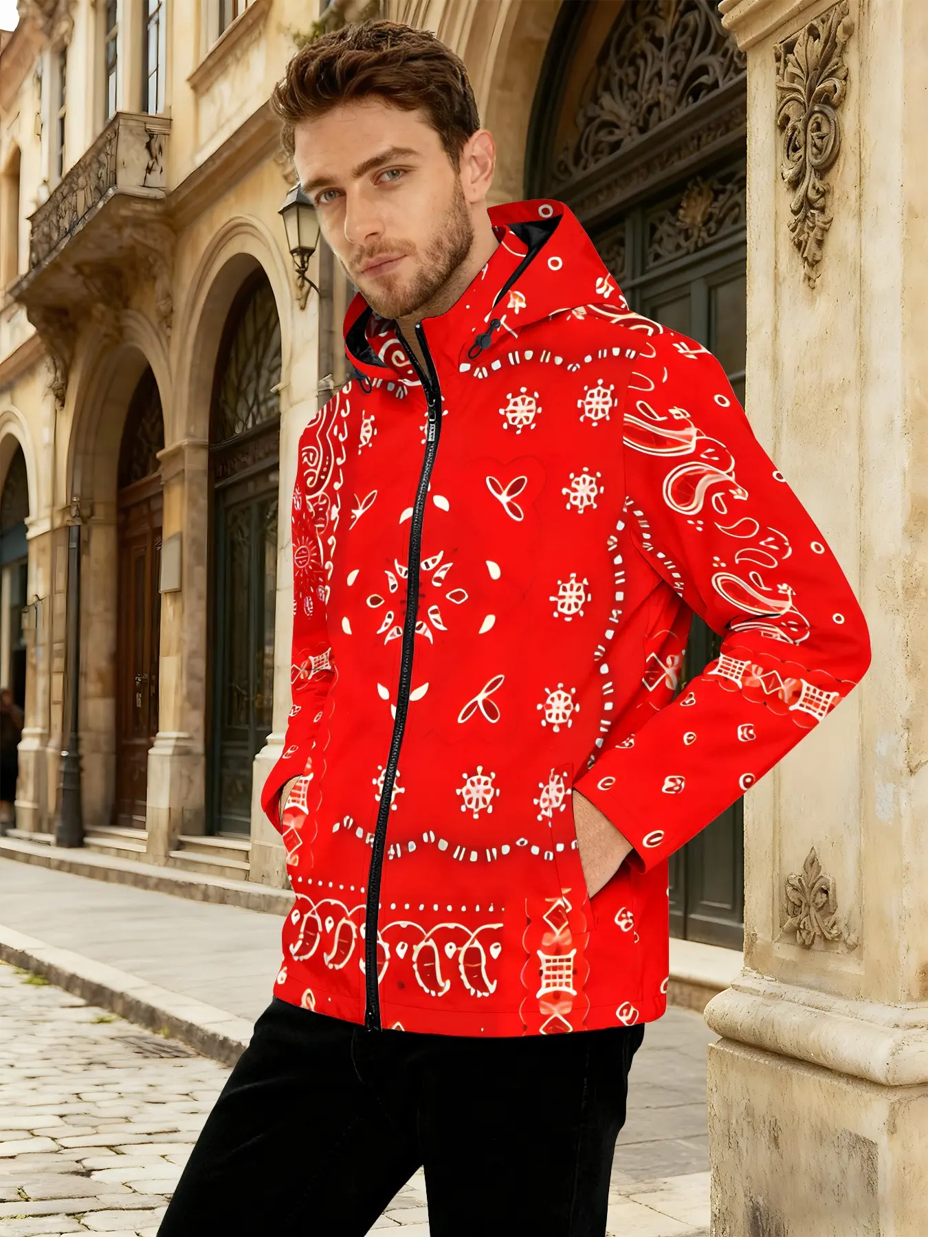Men's jacket, trendy brand paisley pattern men's jacket, high-street eye-catching design