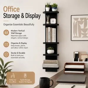 5-Tier Black Floating Wall Shelf - Ladder Design, Space-Saving Modern Storage Unit, No Metal Pipes Required for Easy Installation, Suitable for Bedroom, Living Room and Office - Practical Wall-Mounted Rack for Organizing Books, Plants and Decorations (DM1