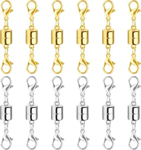 Magnetic Necklace Clasp and Closures with Double Lobster Clasp, 14K Gold and Silver Necklace Extenders for Women Jewelry Magnetic Clasps for Necklaces, Bracelet Necklace Extender(12PCS)