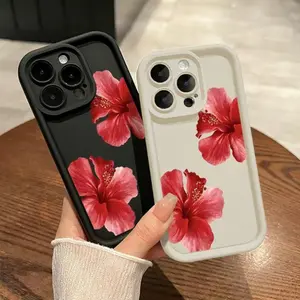 Hibiscus Blooms Pattern TPU Phone Case for iPhone 17Pro Max Air 16 15Plus  14 13 12 11 XR XS Galaxy S25 S24 S22 S23 S22 Shockproof Non Slip Military-Grade Protection Silicone Cover Cellphone Protective Smartphone Casing.YW10 Compatible with Galaxy S26