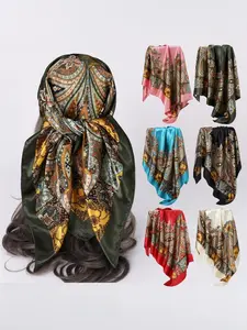 Cashew Print Silk Scarf for Women, European and American Trendy Versatile Shawl, Satin Headscarf, 90cm Square Scarf, Paisley Print Scarf