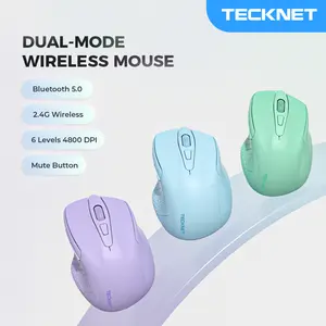 TECKNET Wireless Mouse (BT5.0/3.0 & 2.4G) Rechargeable 4800 DPI Silent USB A & Bluetooth Mouse 6 Buttons, Wide Compatibility mothersdaygift