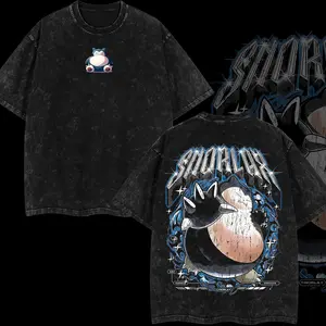 [Eclipse] Snorlax PKM Unisex Oversize Anime Manga Acid Washed Lightweight Cotton T-shirt, Anime Merch, Gift For Anime Fan, Weeaboo