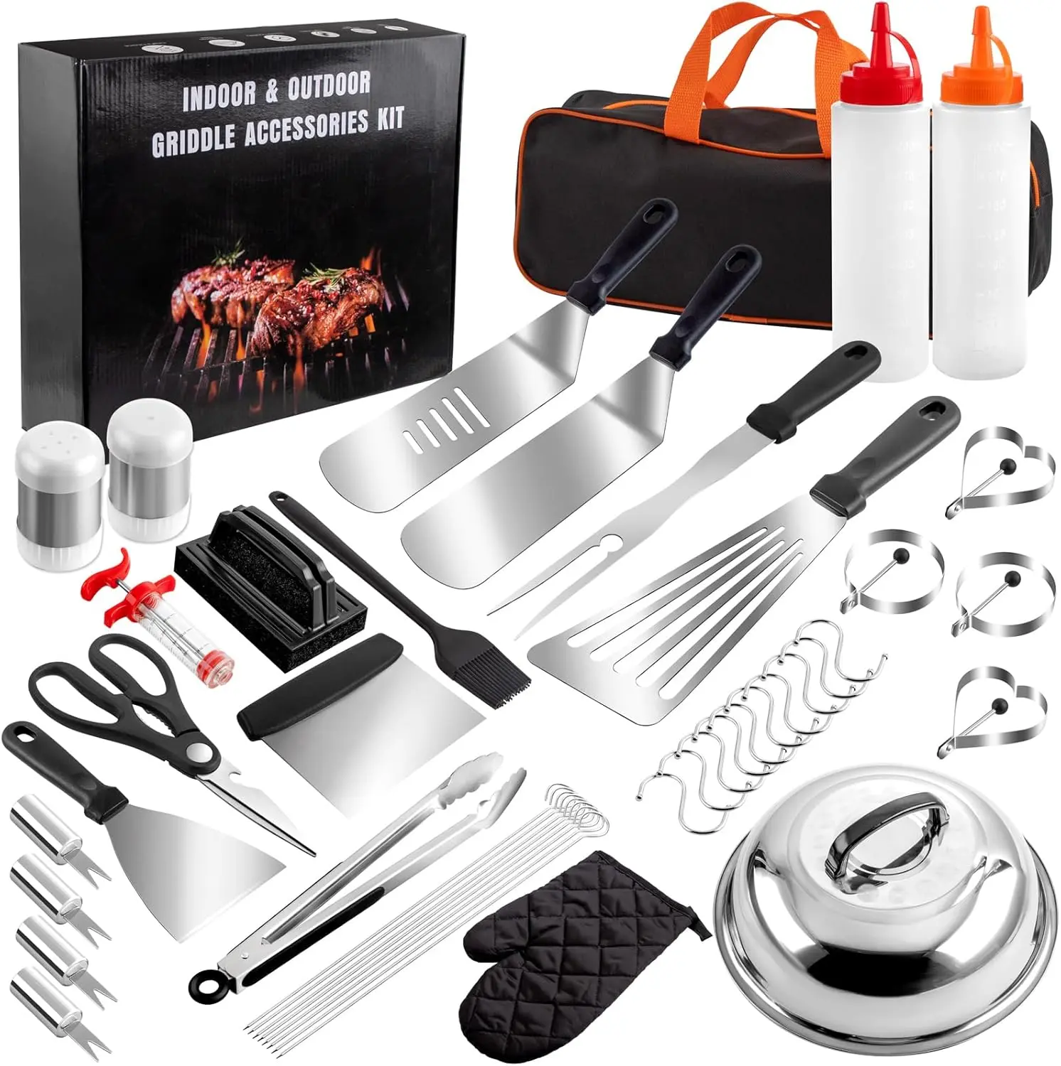 New Deal - 45pcs Blackstone Griddle Accessories Upgraded-Griddle Accessories Flat Top Grill Tools for Camp Chef Griddle Cover Salt and Pepper Shakers Grill Black Tools Set Enlarged Spatula Gift Set
