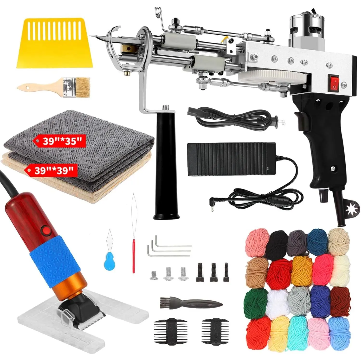Tufting  with Carpet Trimmer Kit, Rug  with Tufting Shears, 2 in 1 Tufting  Cut & Loop Pile, Rug Making Kit with Trimmer, Yarn, Tufting Cloth