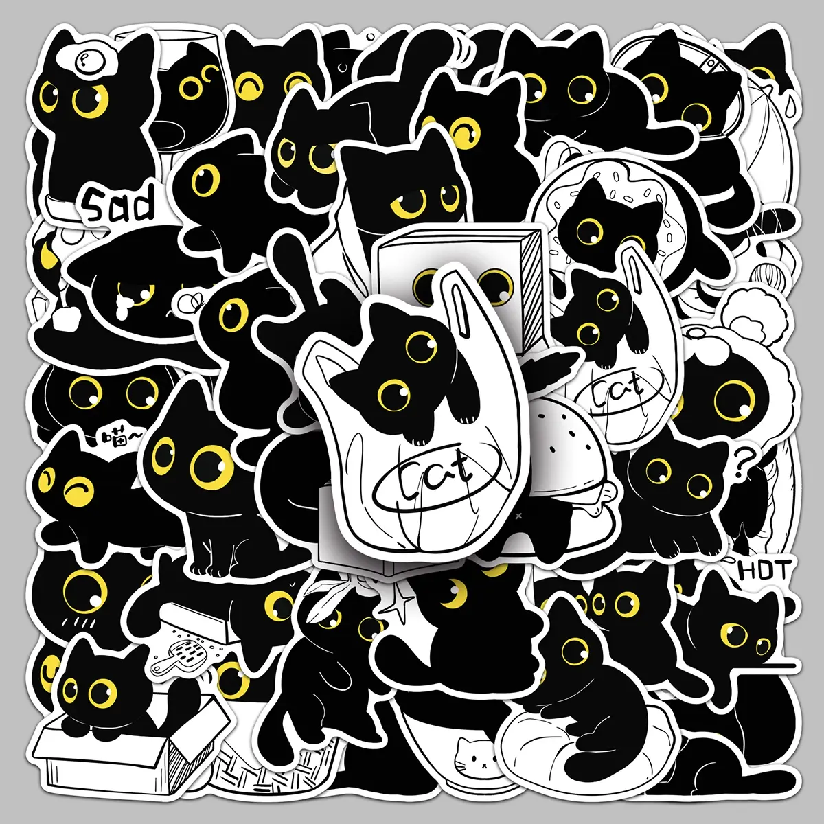 50pcs original black cat everyday cute animal graffiti sticker storage box car skateboard suitcase cartoon sticker Universal Car Sticker